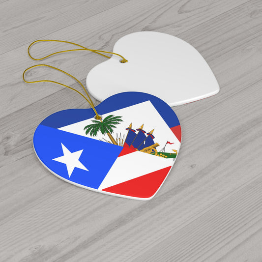 Puerto Rican Haitian Flag Half PR Haiti Ceramic Ornament | Christmas Tree Ornaments