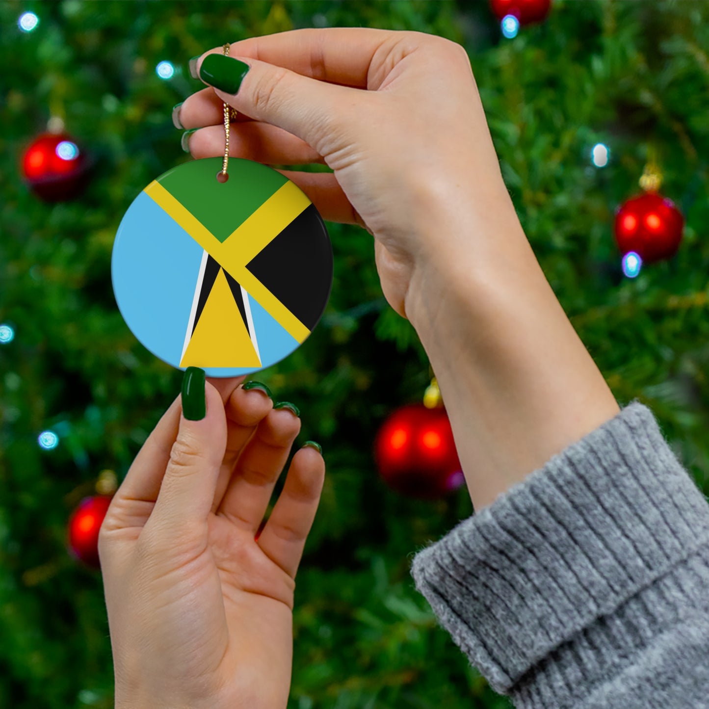 Jamaica St Lucia Flag Jamaican Ceramic Ornament | Christmas Tree Ornaments