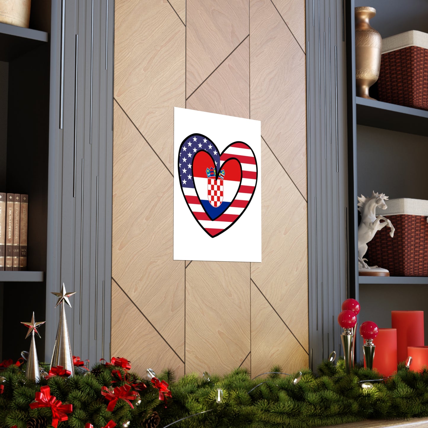 Croatian American Heart Valentines Day Gift Half Croatia USA Flag Premium Matte Poster