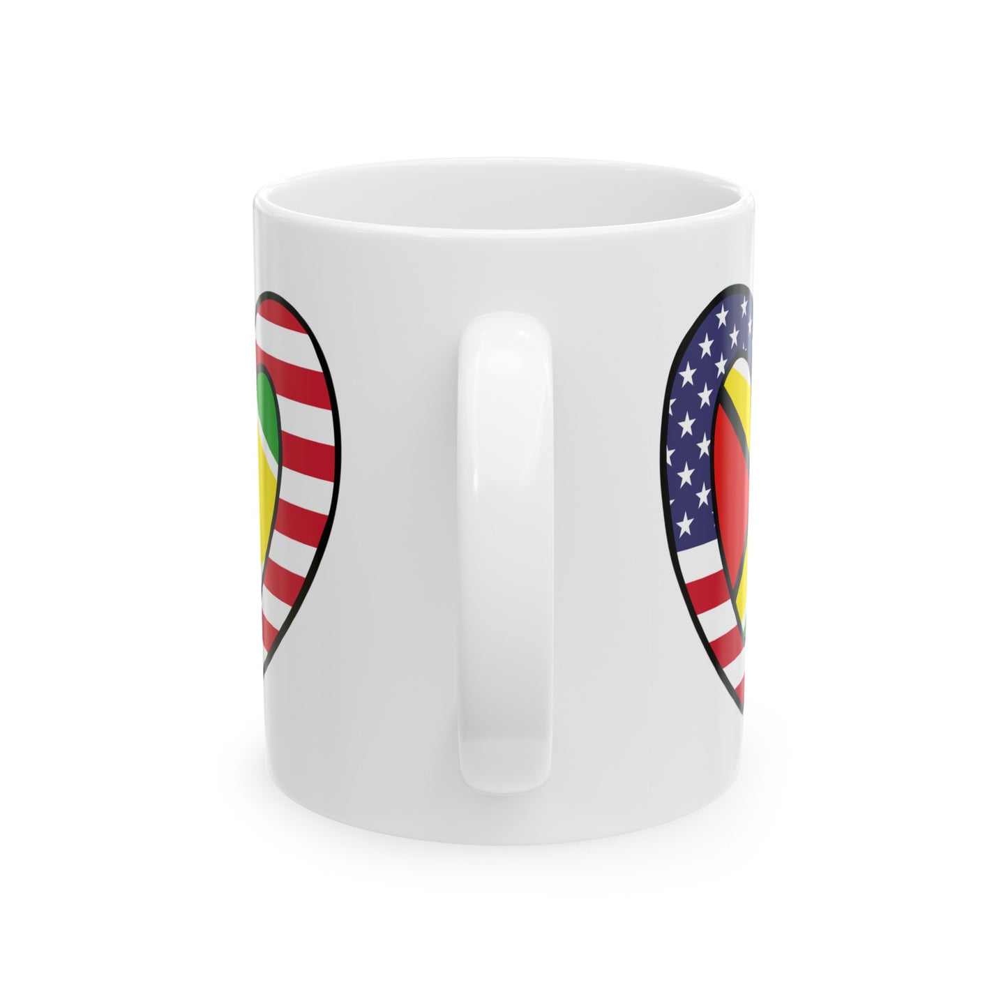 Guyanese American Heart Valentines Day Gift Half Guyana USA Flag Ceramic Mug 11oz, 15oz Cup