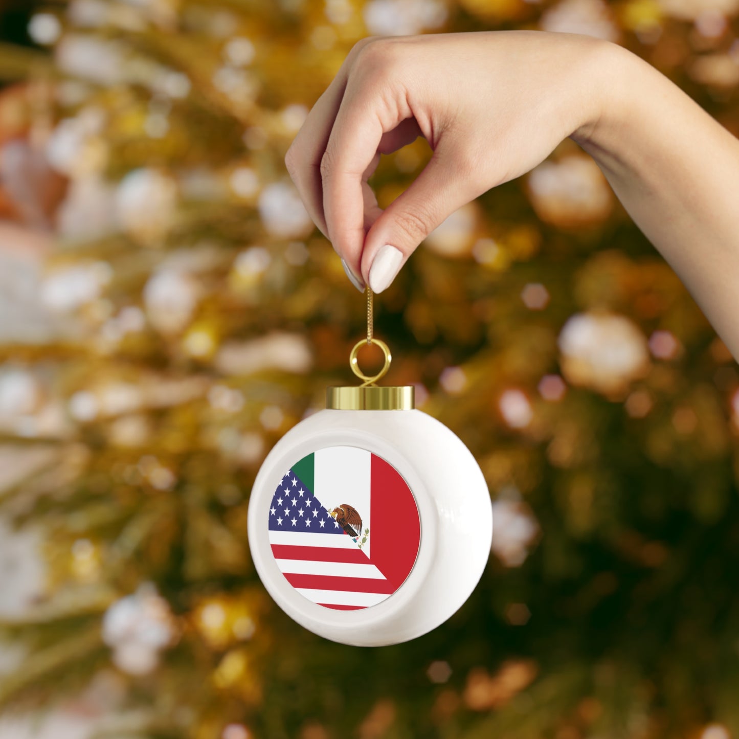 Mexico America Flag | Half US Mexican Christmas Tree Ball Ornament