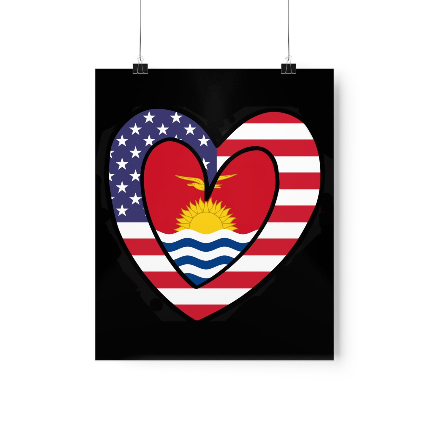 Kiribati American Heart Valentines Day Wedding Gift Half Micronesian USA Flag Premium Matte Poster