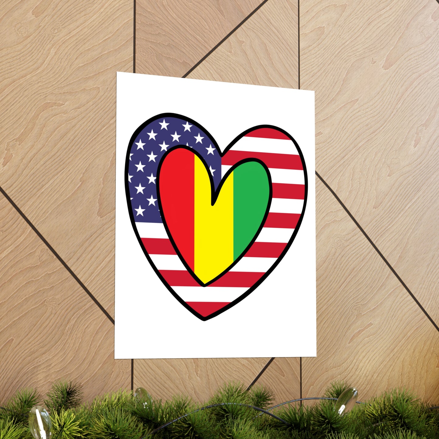 Guinean American Heart Valentines Day Wedding Gift Half Guinea USA Flag Premium Matte Poster