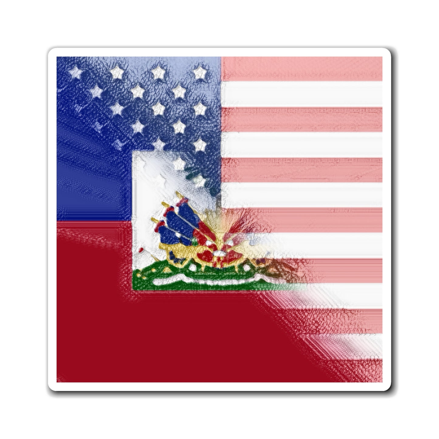 Haiti America Flag Painted | Half Haitian American Flag Magnet