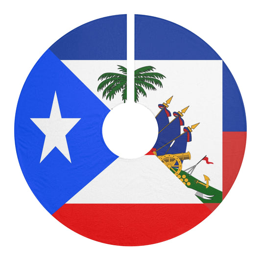 Puerto Rican Haitian Flag Half PR Haiti Christmas Tree Skirt