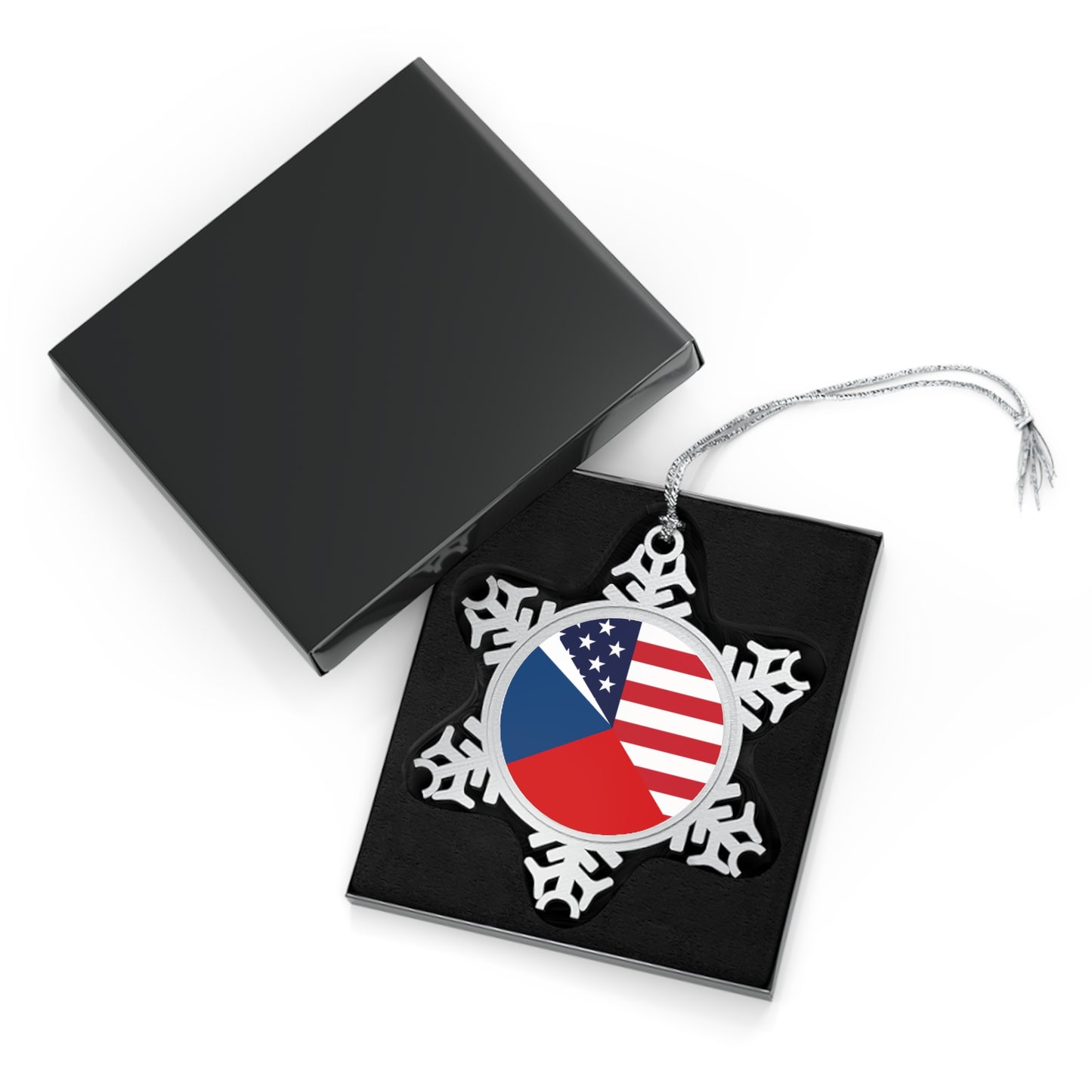 Czech Republic American Flag Czechia USA  Pewter Snowflake Ornament