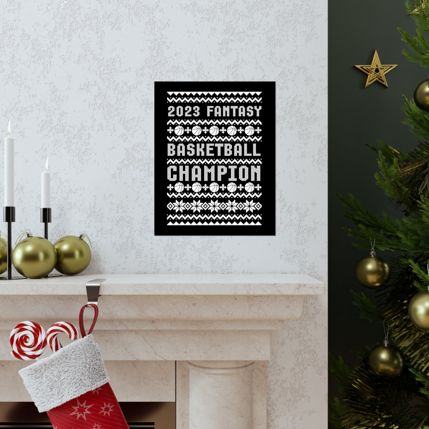 2023 Fantasy Basketball Champion Ugly Holiday Christmas Champ Premium Matte Poster