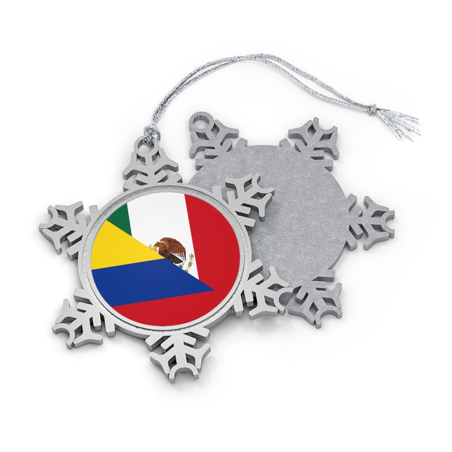 Mexican Colombian Flag Half Mexico Colombia Pewter Snowflake Ornament