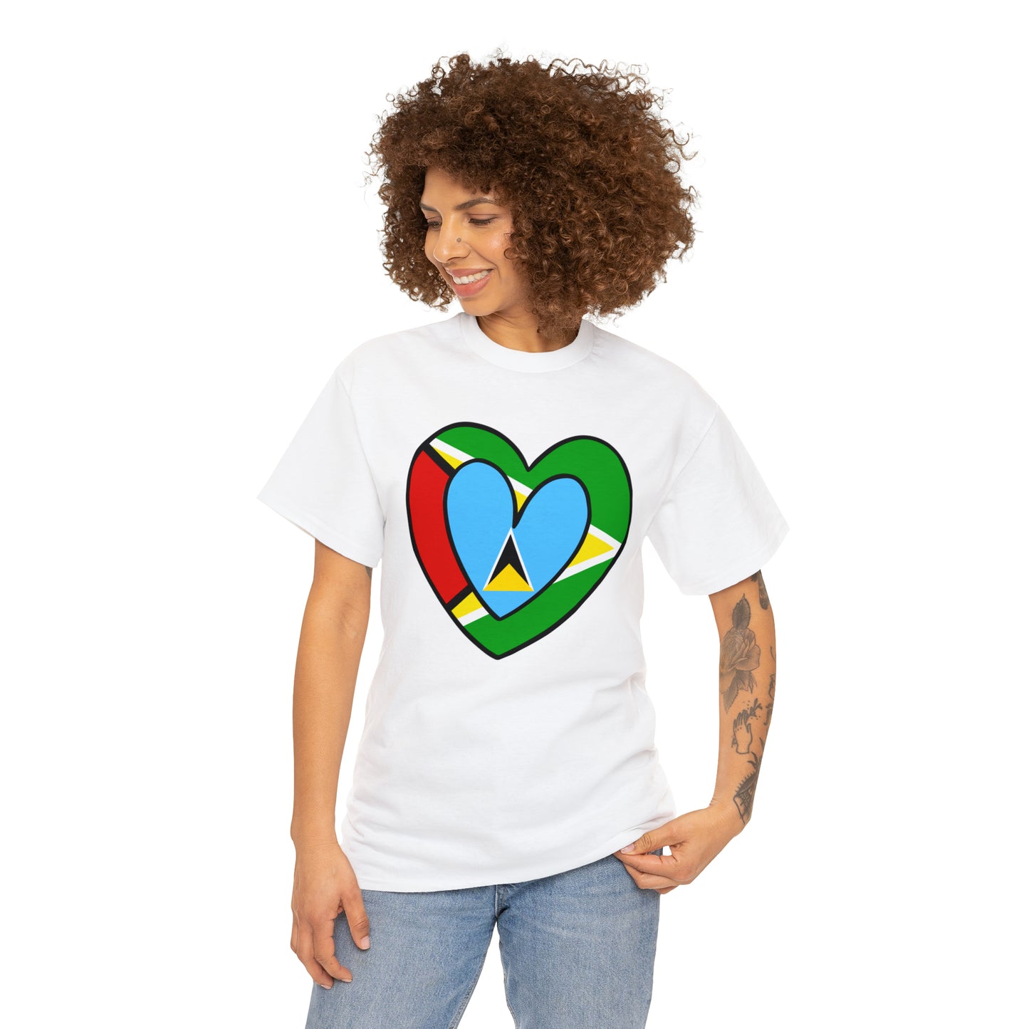 St Lucian Guyanese Heart Flag Guyana T-Shirt | Unisex Tee Shirt