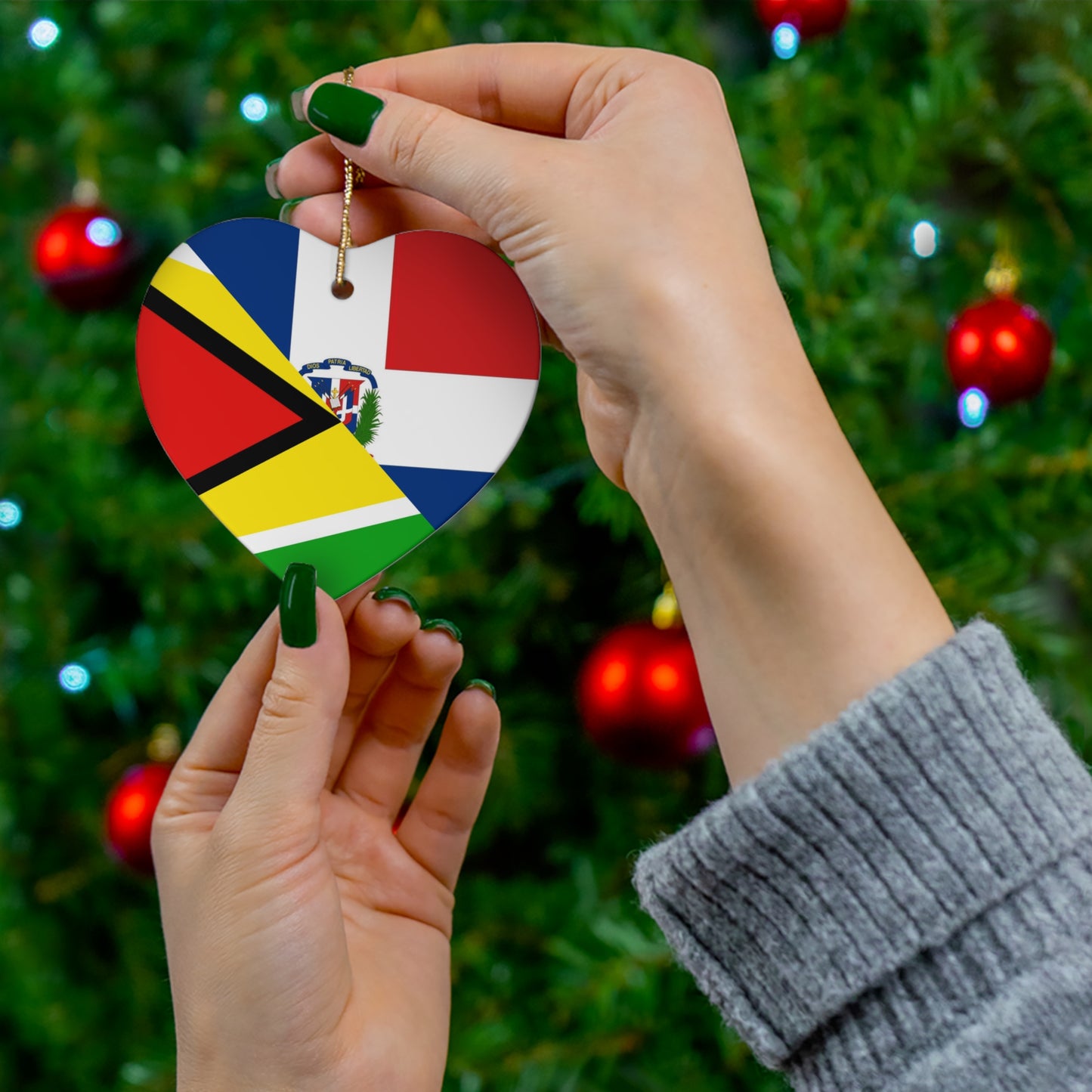 Guyanese Dominican Flag Guyana DR Ceramic Ornament | Christmas Tree Ornaments