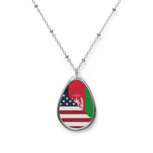 Afghanistan USA Flag | Half Afghan American Oval Necklace One Size