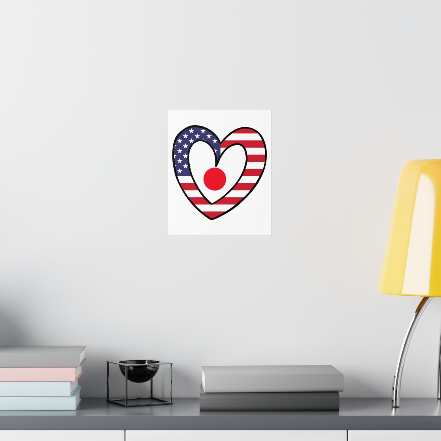 Japanese American Heart Valentines Day Gift Half Japan USA Flag Premium Matte Poster