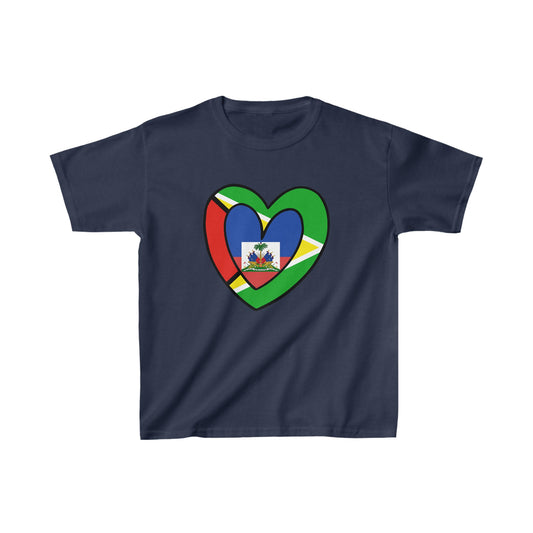 Kids Guyanese Haitian Flag Inner Heart Guyana Haiti  T-Shirt | Unisex Tee Shirt