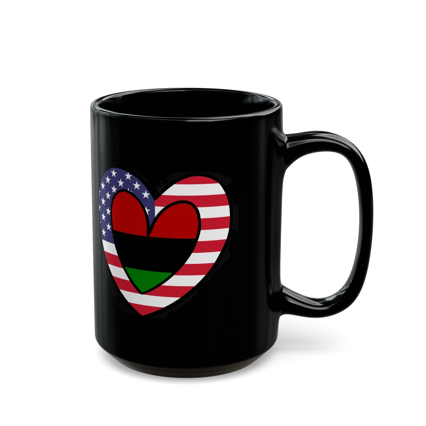 American Pan African Flag Inner Heart USA Black Black Mug (11oz, 15oz)