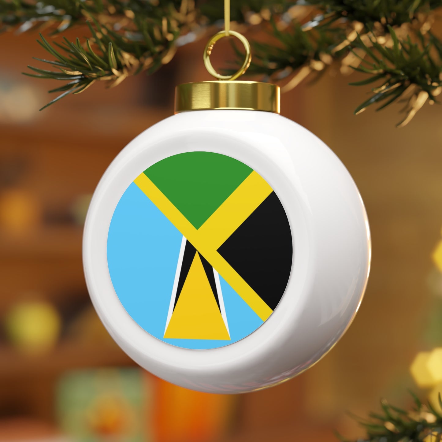 Jamaica St Lucia Flag Jamaican Christmas Tree Ball Ornament