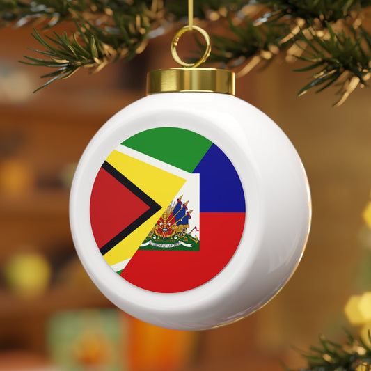 Guyanese Haitian Flag | Half Guyana Haiti Flag Christmas Tree Ball Ornament