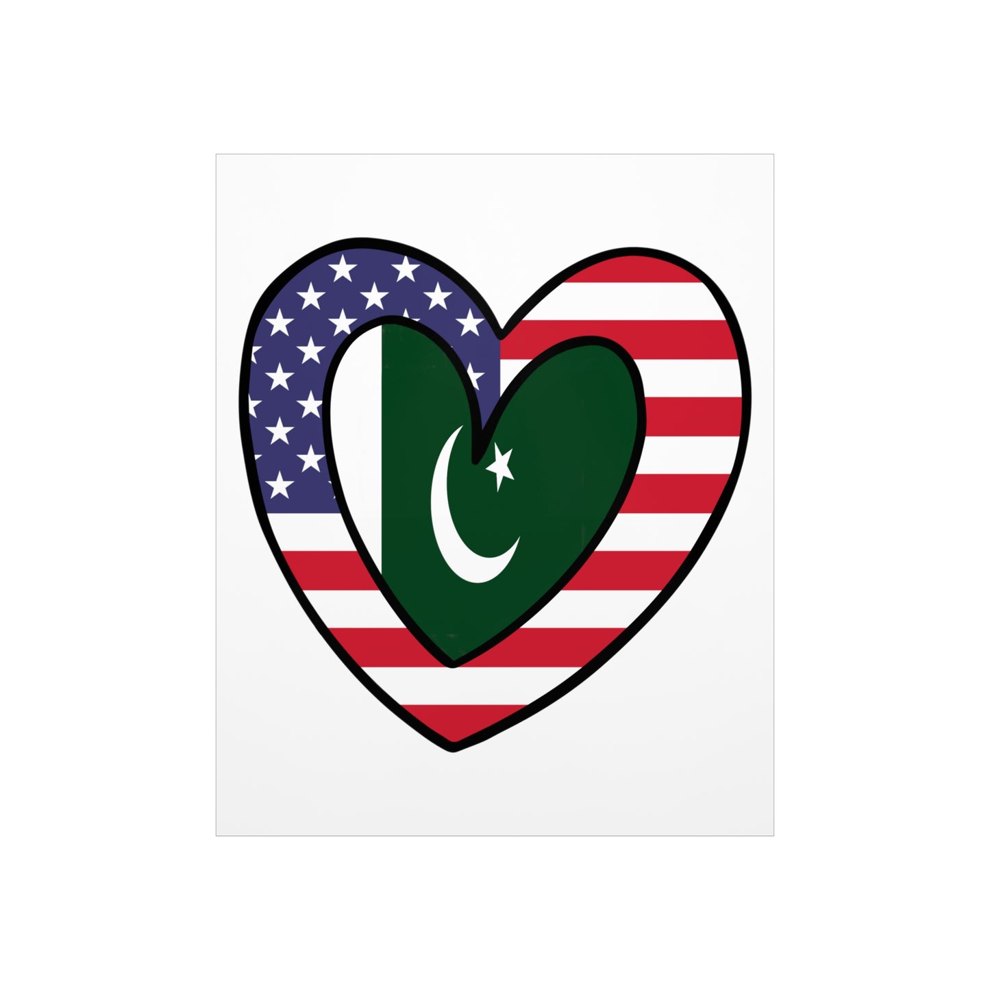 Pakistani American Heart Valentines Day Gift Half Pakistan USA Flag Premium Matte Poster