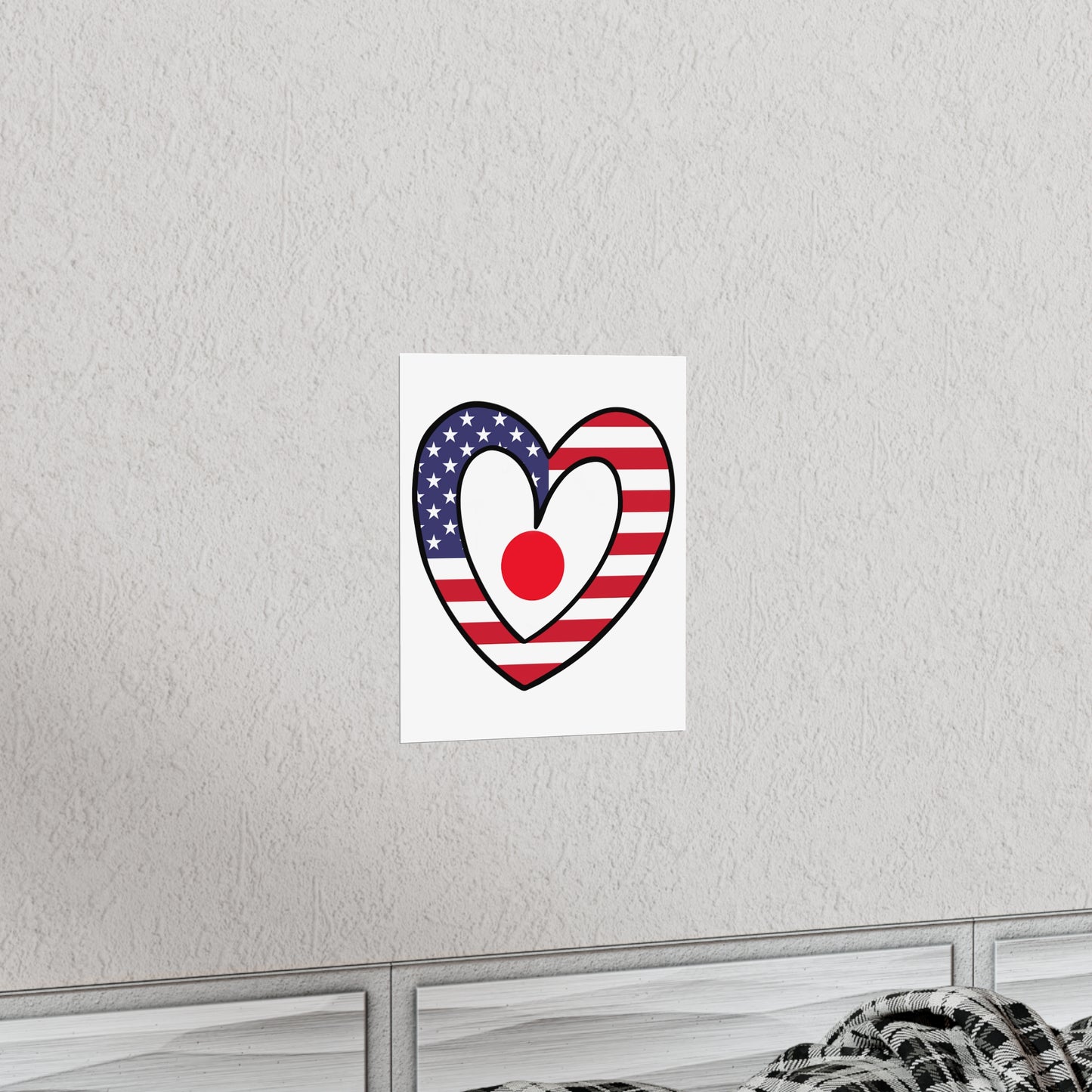 Japanese American Heart Valentines Day Gift Half Japan USA Flag Premium Matte Poster