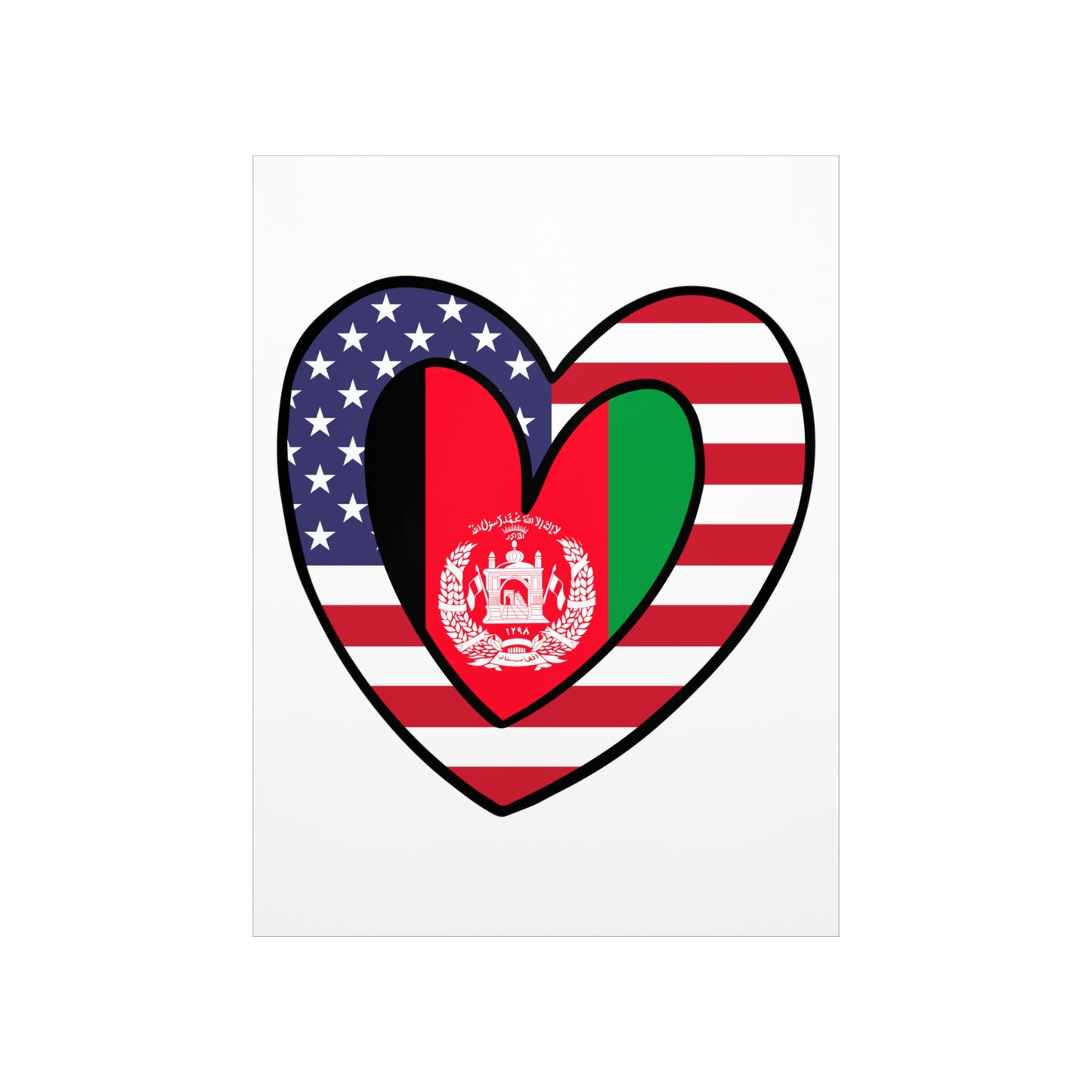 Afghan American Heart Valentines Day Wedding Gift Half Afghanistan USA Flag Premium Matte Poster
