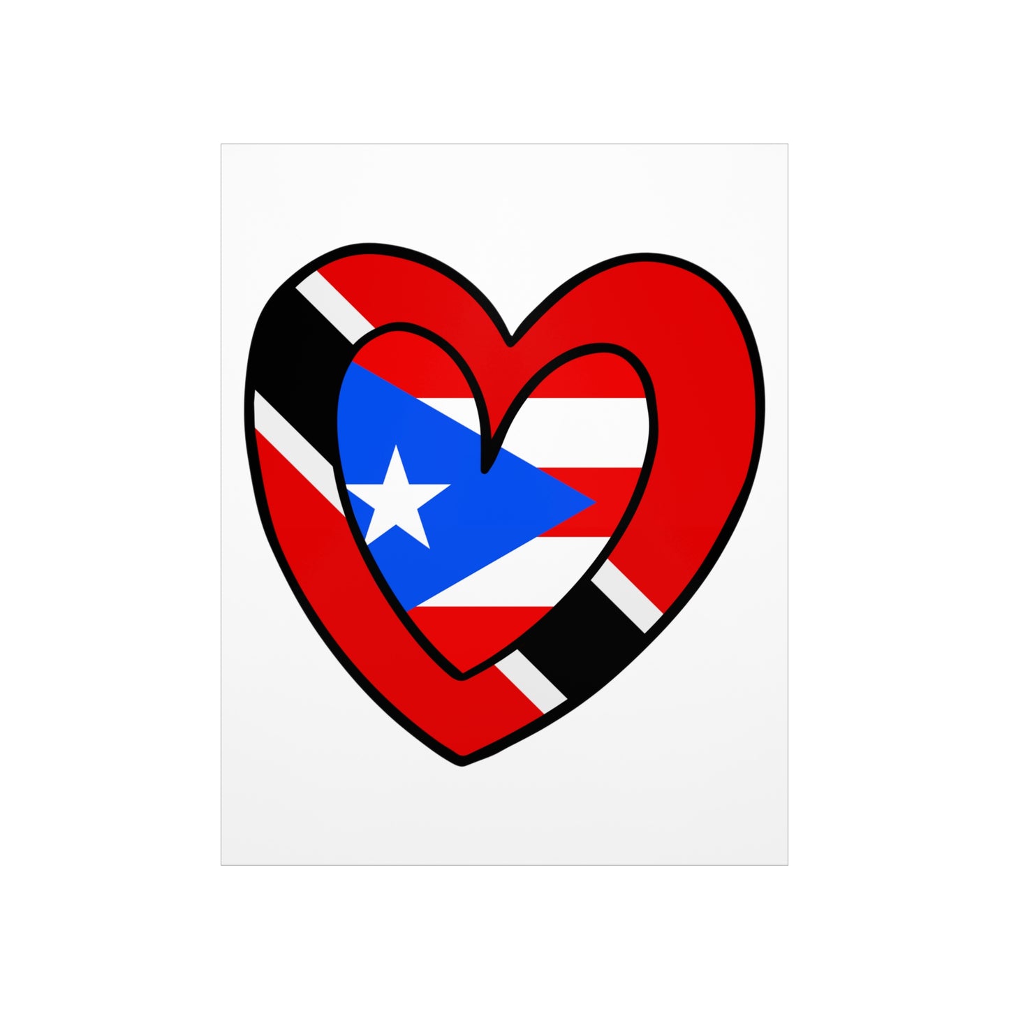 Puerto Rican Trini Heart Valentines Day Gift Half PR Trinidad Flag Premium Matte Poster