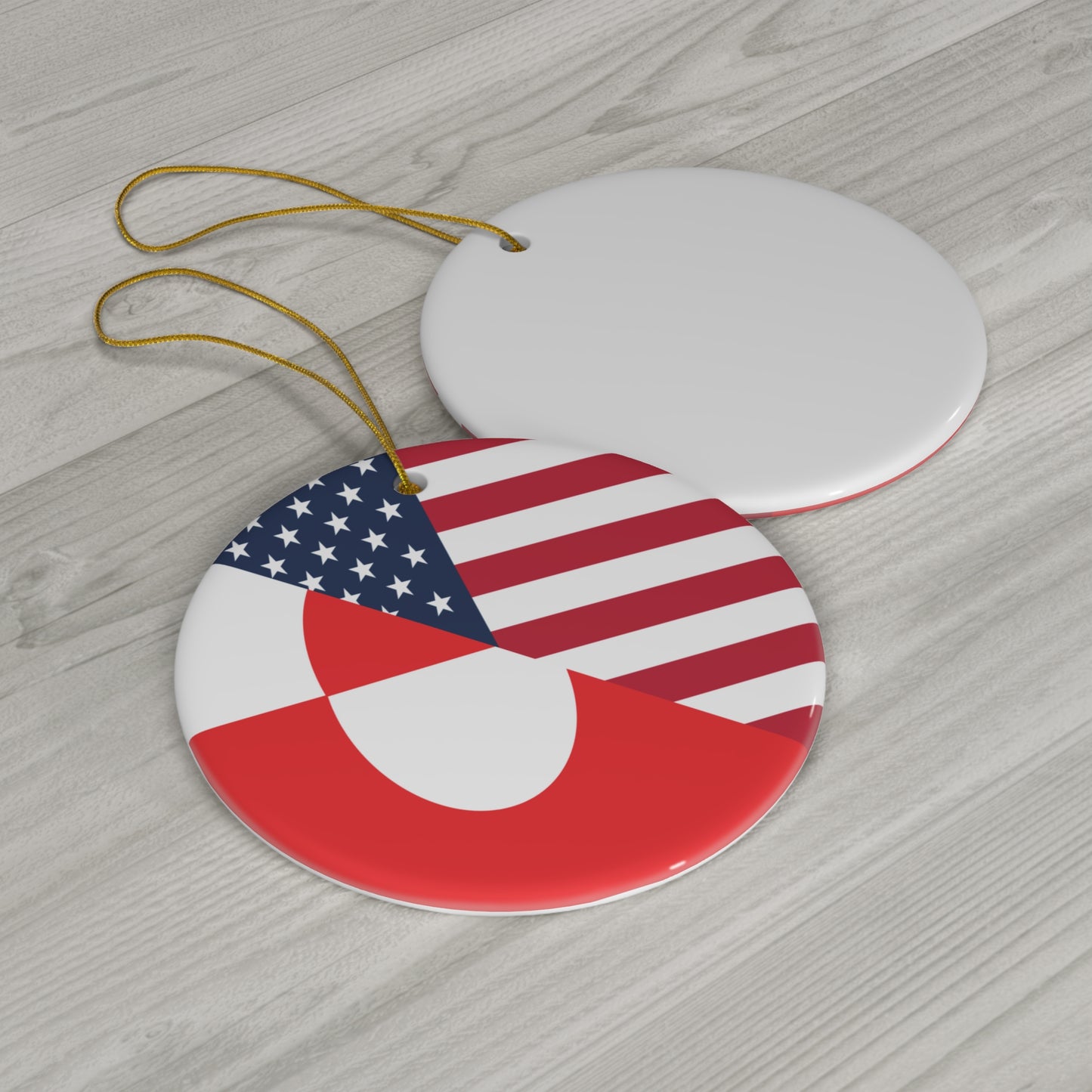 Greenland American Flag Half Greenlander USA Ceramic Ornament | Christmas Tree Ornaments