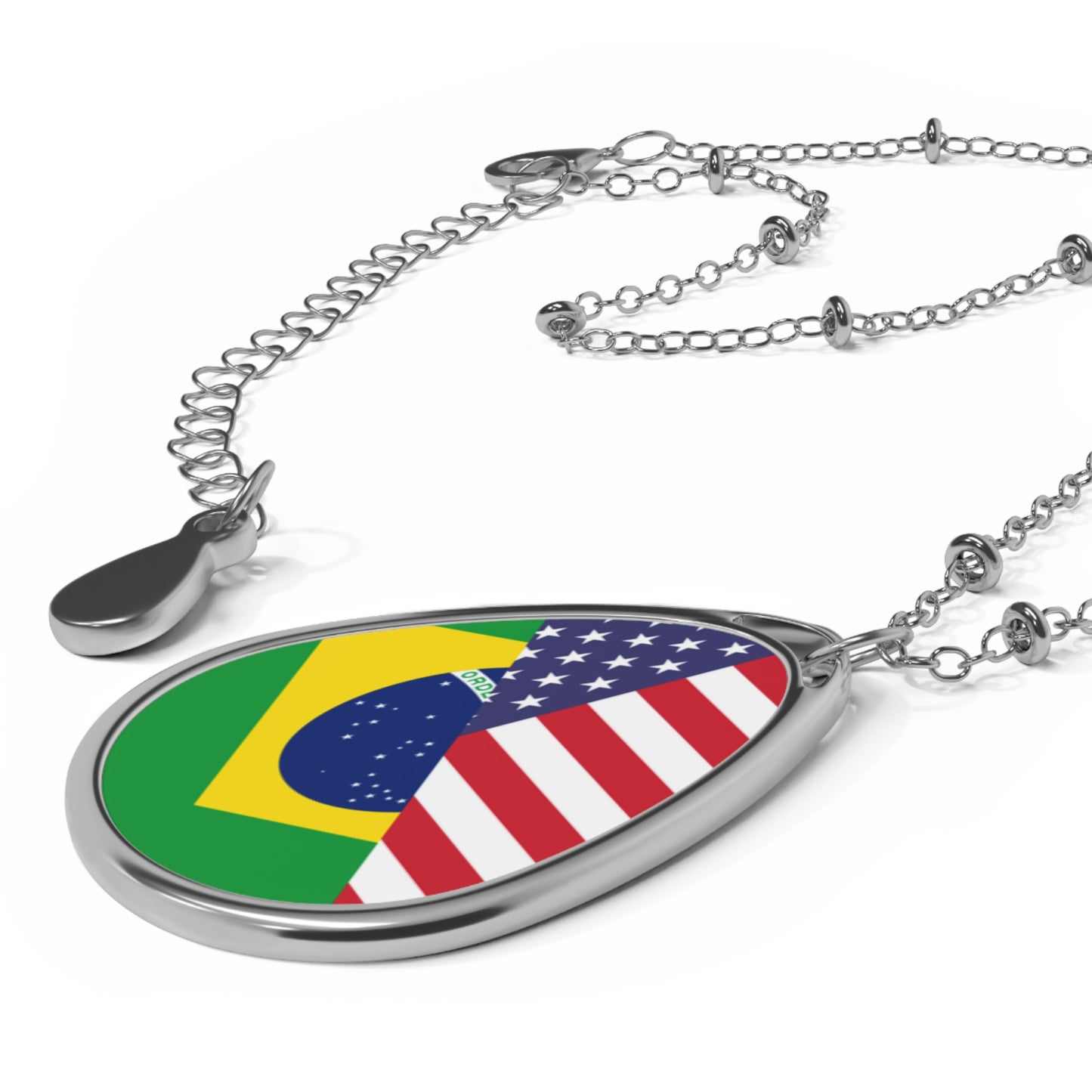 Brazilian American Flag Half Brazil USA Brasil Oval Necklace One Size