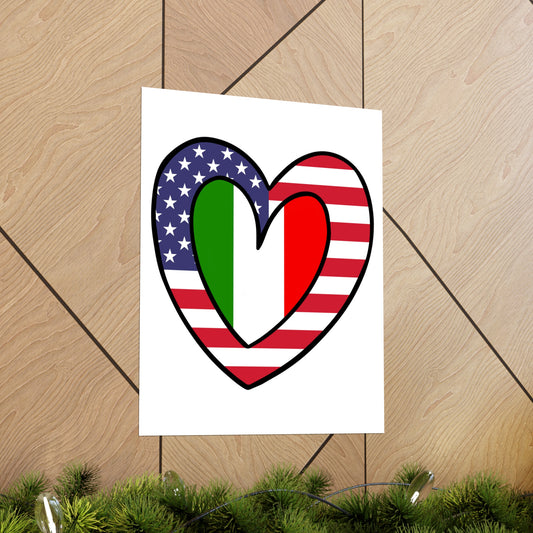 American Italian Flag Inner Heart USA Italy Premium Matte Poster