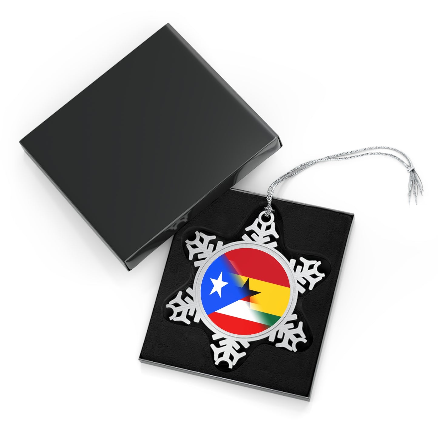 Puerto Rican Ghanaian Flag PR Ghana Pewter Snowflake Ornament