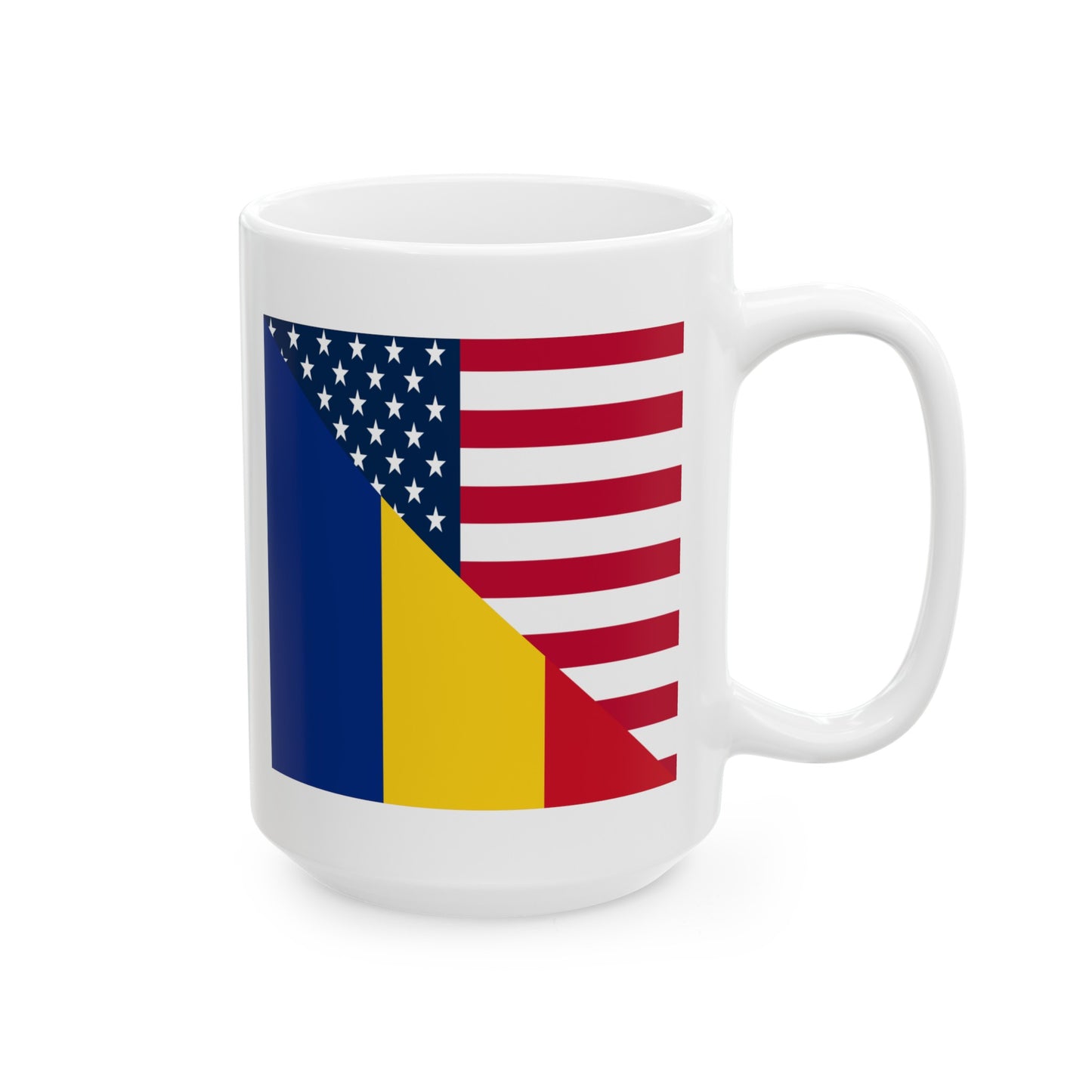 Romania American Flag Half Romanian USA Ceramic Mug 11oz, 15oz Cup