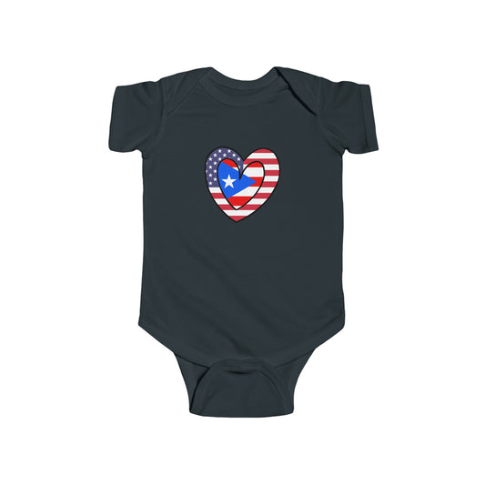 Puerto Rican American Heart Valentines Day Gift Half Boricua PR USA Flag Baby Bodysuit | Newborn Boy Girl