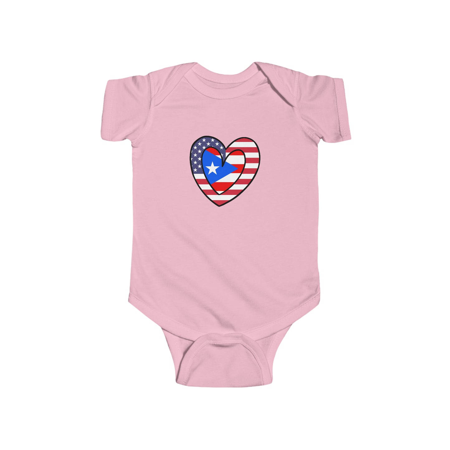 Puerto Rican American Heart Valentines Day Gift Half Boricua PR USA Flag Baby Bodysuit | Newborn Boy Girl