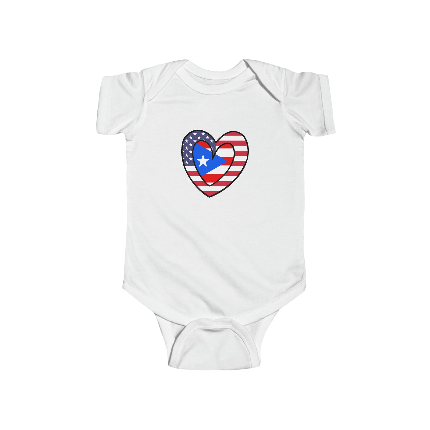 Puerto Rican American Heart Valentines Day Gift Half Boricua PR USA Flag Baby Bodysuit | Newborn Boy Girl