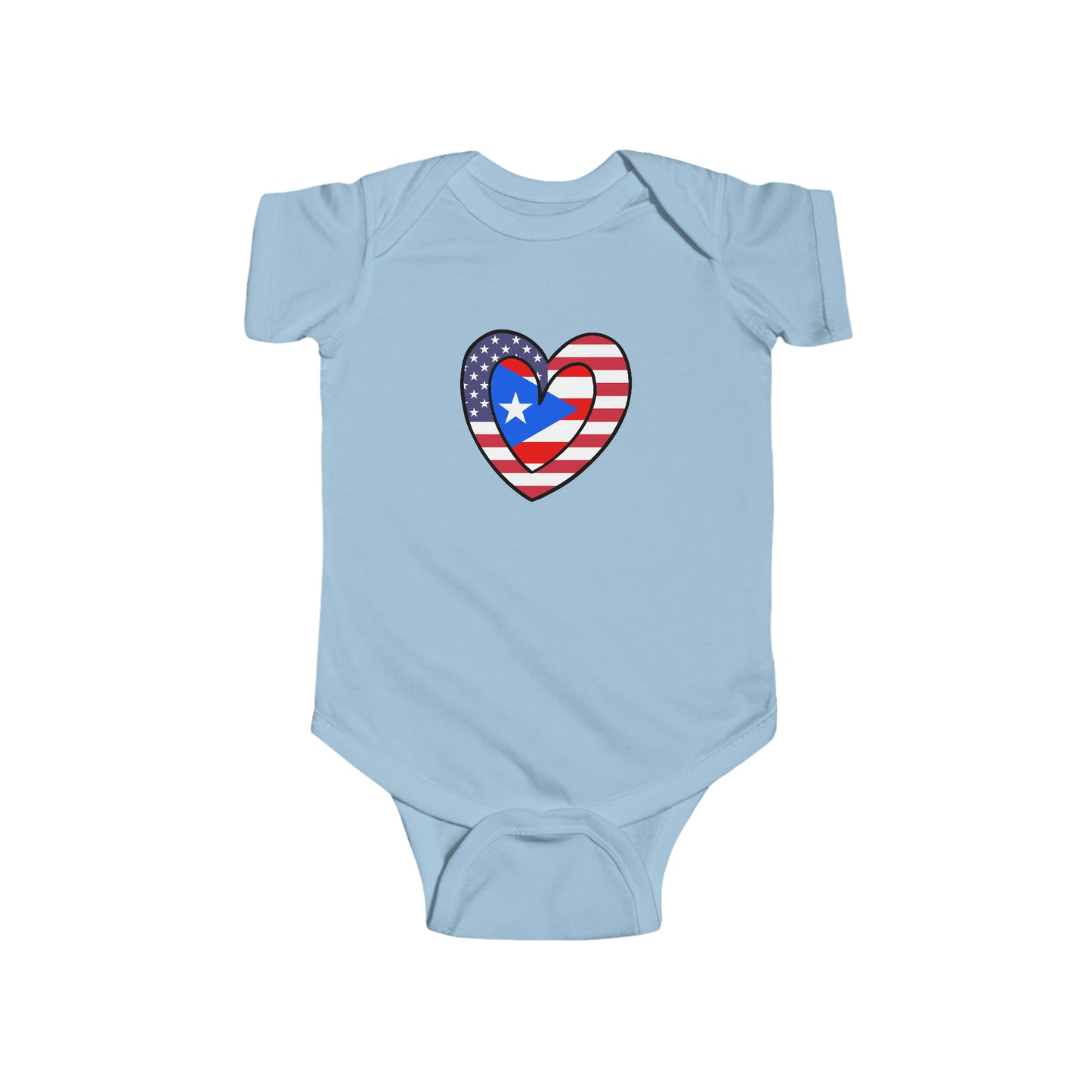 Puerto Rican American Heart Valentines Day Gift Half Boricua PR USA Flag Baby Bodysuit | Newborn Boy Girl