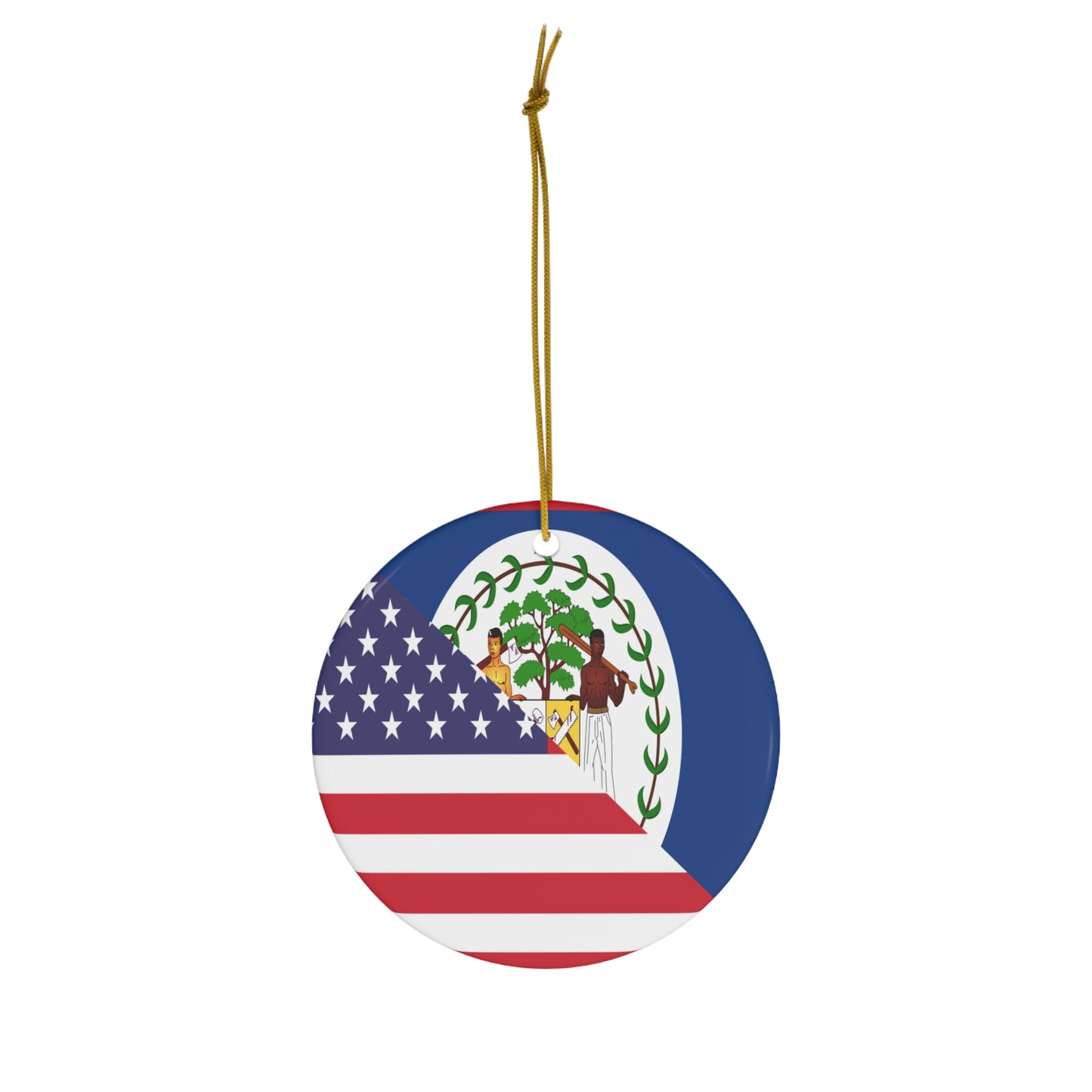 Belize American Flag Half Belizean USA Ceramic Ornament | Christmas Tree Ornaments