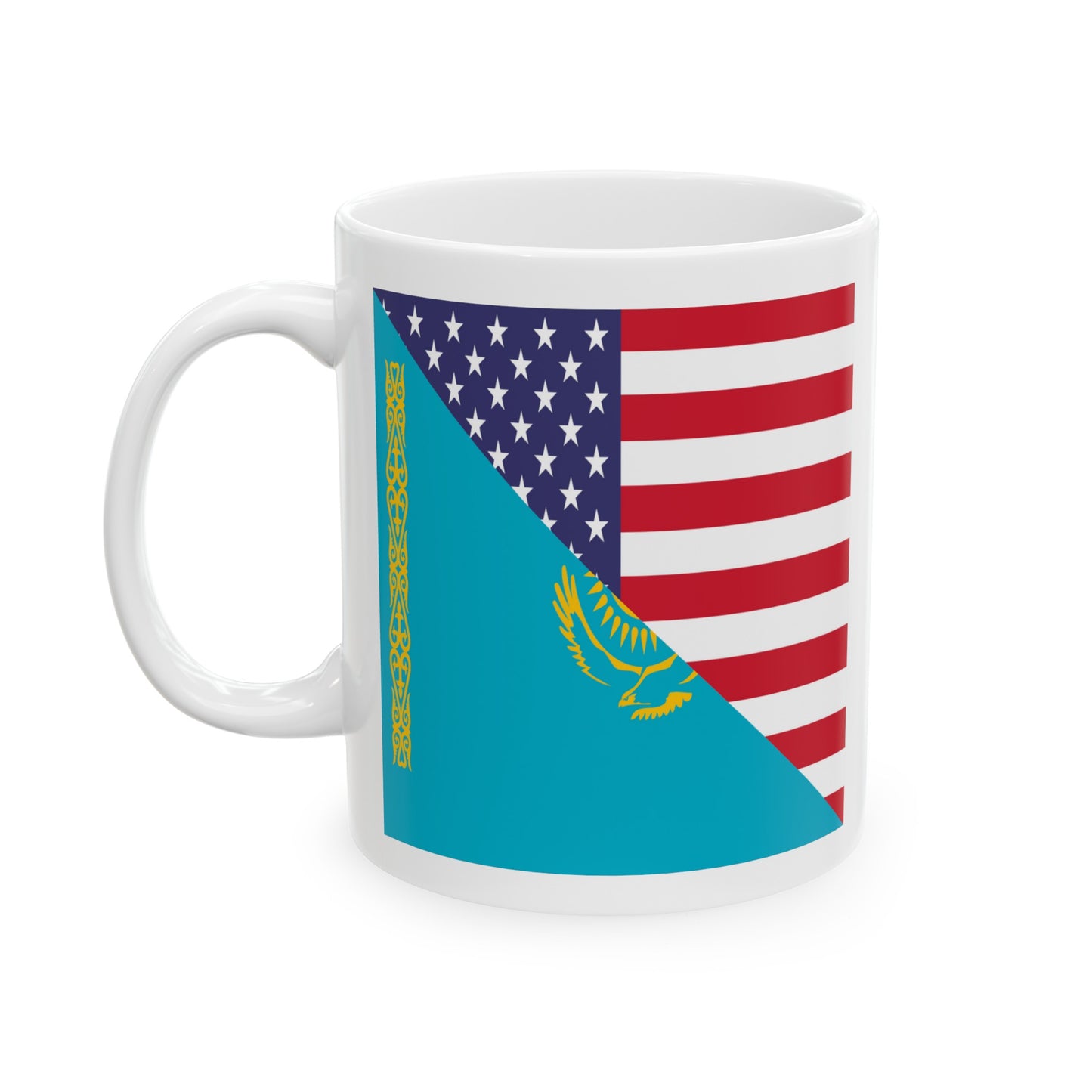 Kazakhstan American Flag USA Ceramic Mug 11oz, 15oz Cup