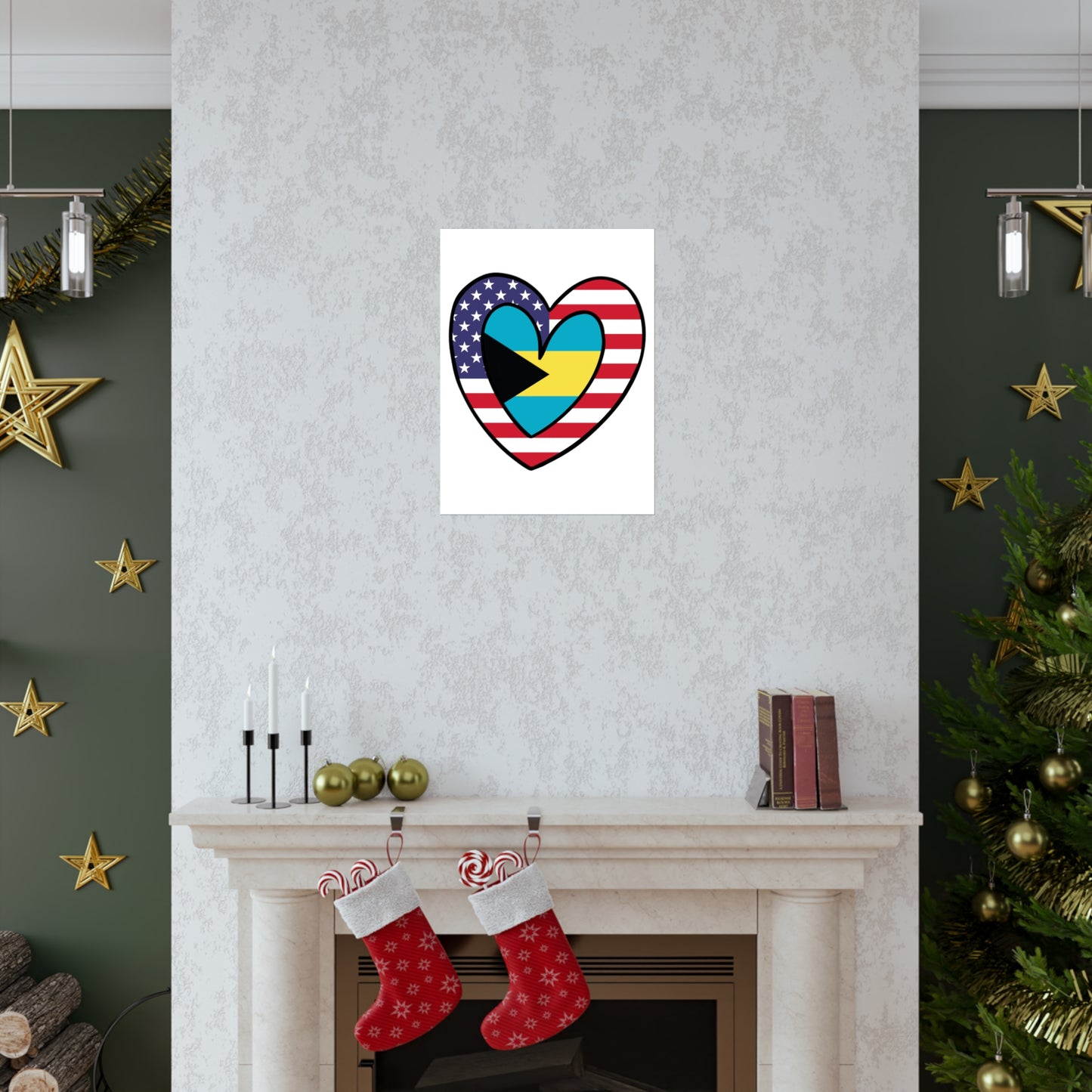 Bahamas American Heart Valentines Day Gift Half Bahamian USA Flag Premium Matte Poster