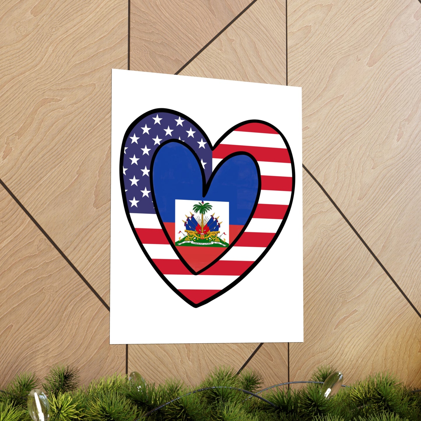 American Haitian Flag Inner Heart USA Haiti Premium Matte Poster