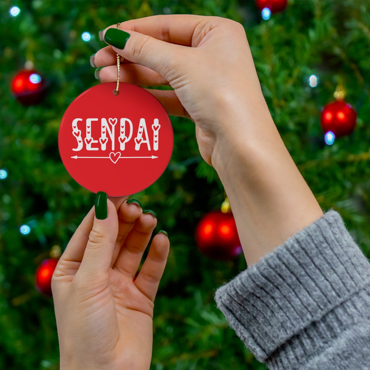 Senpai Hearts Anime Ceramic Ornament | Christmas Tree Ornaments