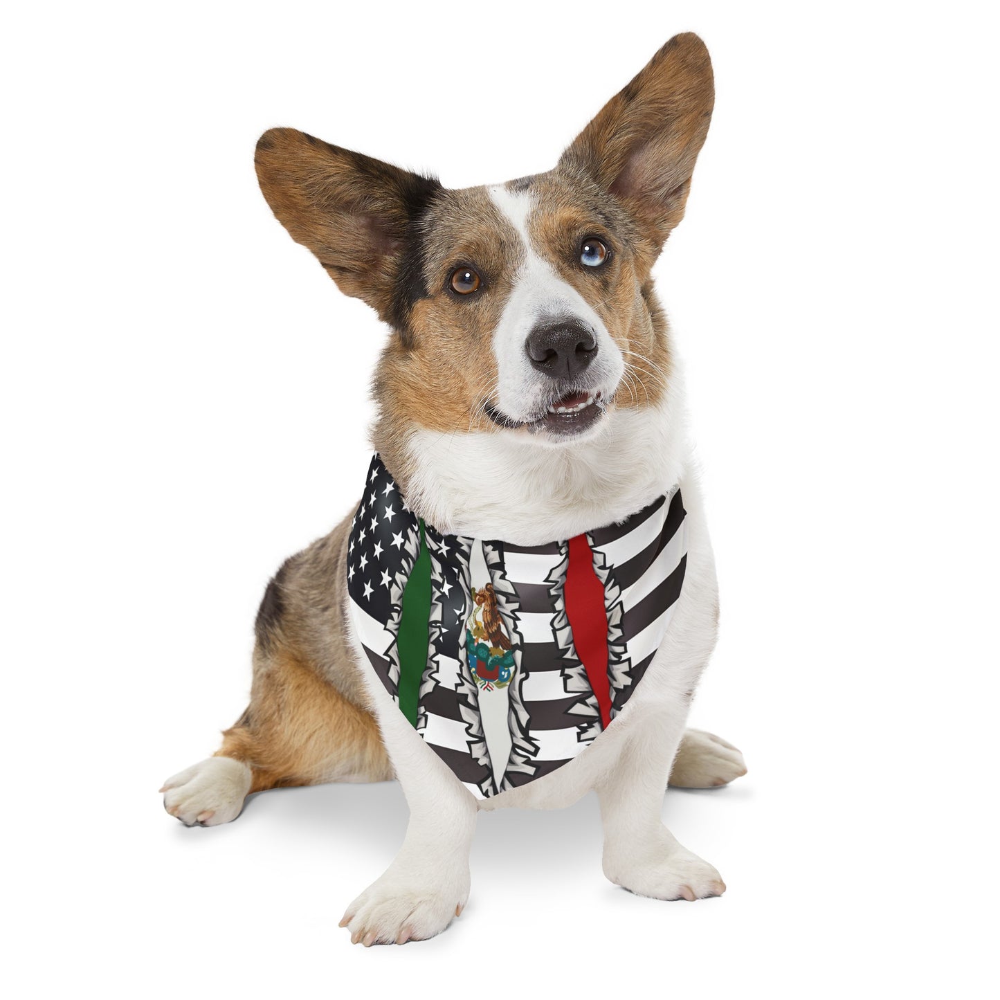 Mexican American Slashed Flag Pet Bandana Collar | USA US Mexico Dog Cat