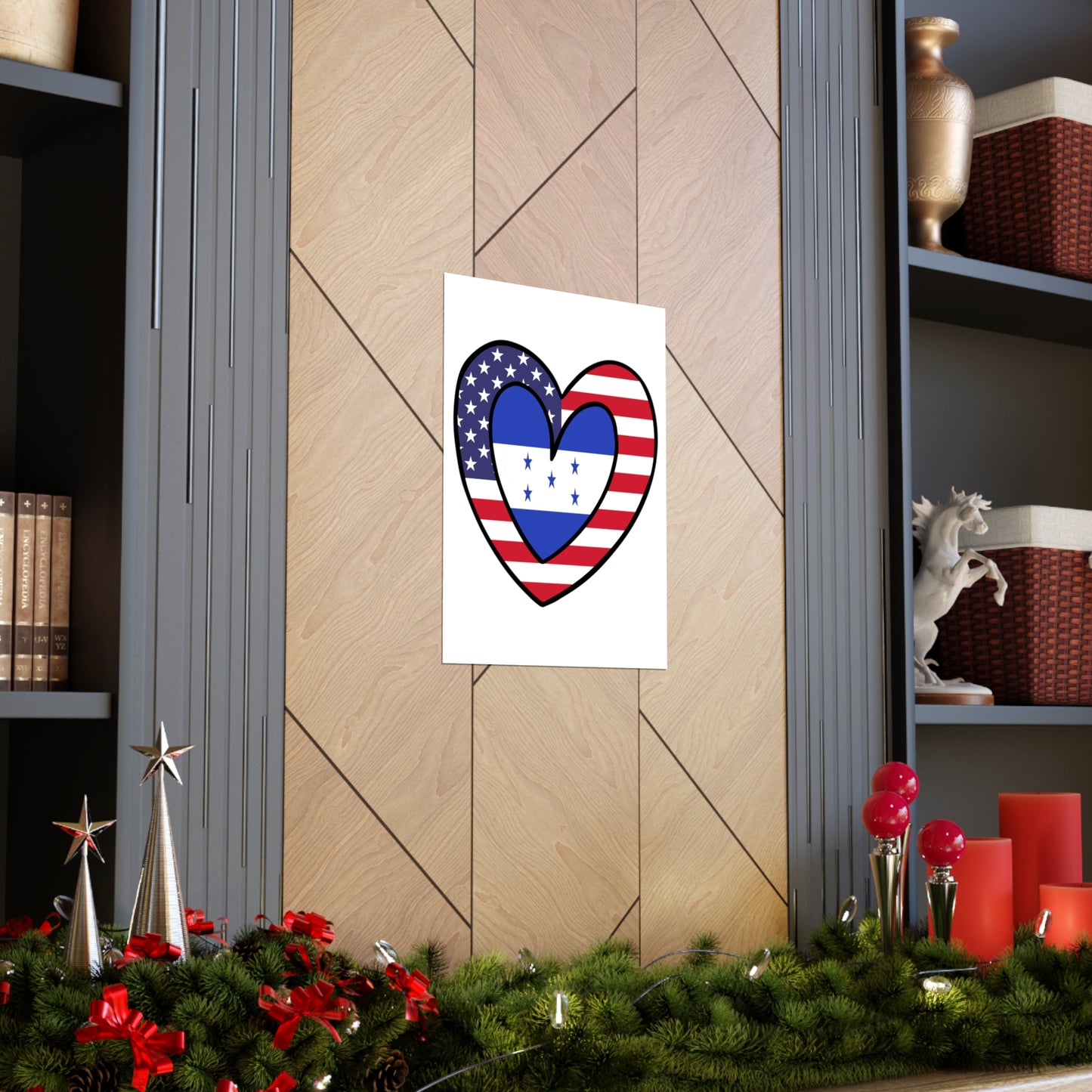 Honduran American Heart Valentines Day Gift Half Honduras USA Flag Premium Matte Poster