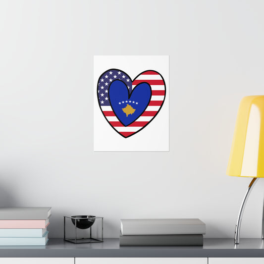 Kosovar American Heart Valentines Day Gift Half Kosovo USA Flag Premium Matte Poster