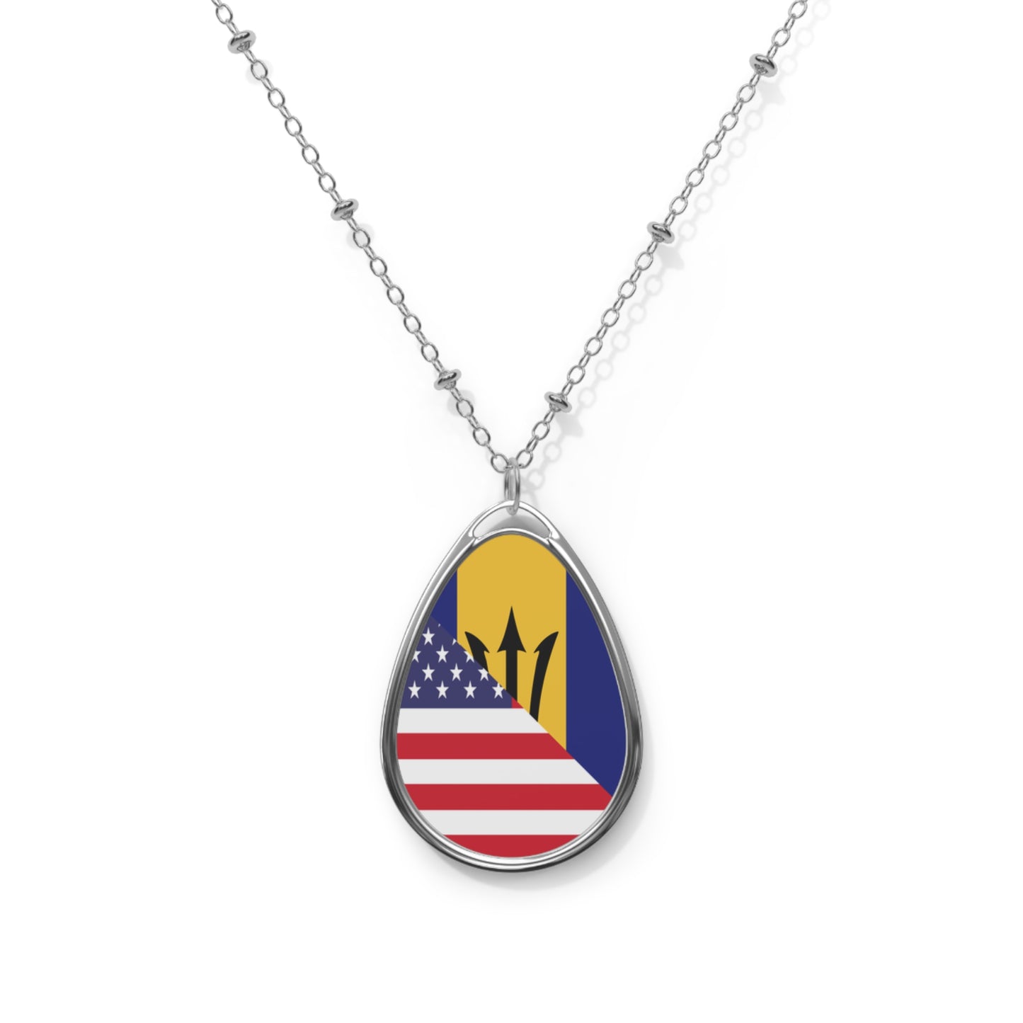 Barbados American Flag Bajan Barbadian USA Oval Necklace One Size