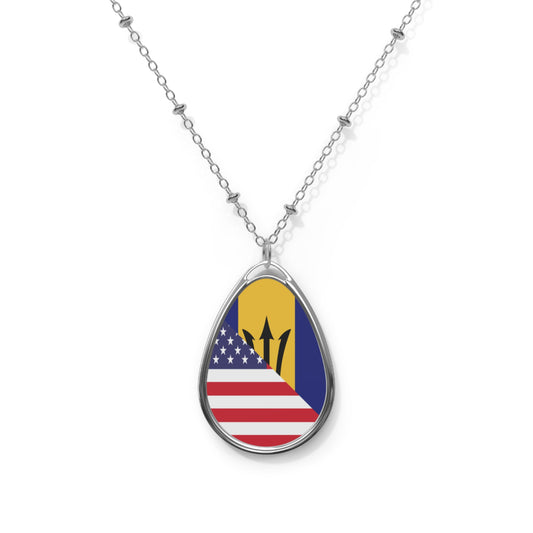 Barbados American Flag Bajan Barbadian USA Oval Necklace One Size