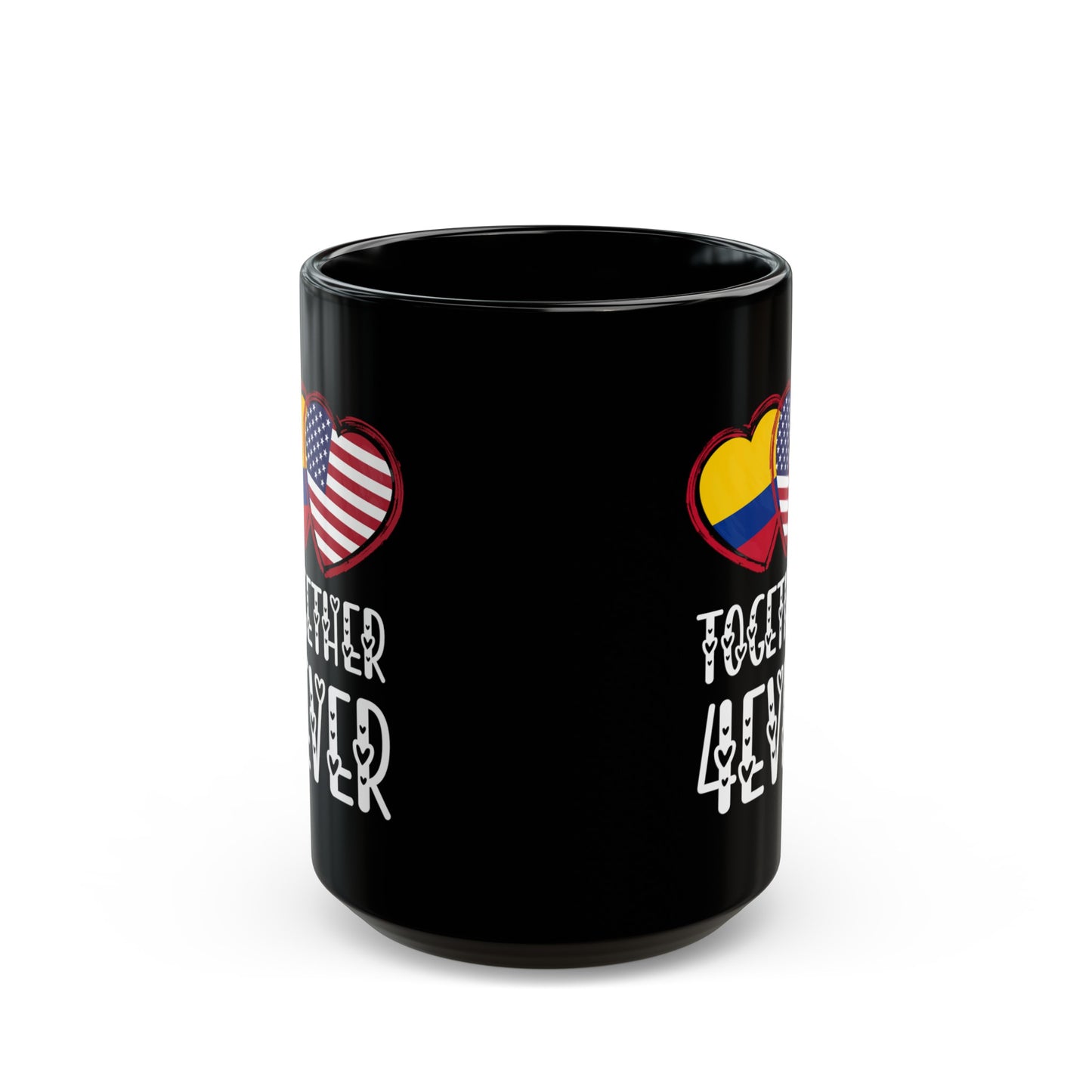 Colombian American Valentines Gift Flag Heart Colombia USA Together 4ever Black Mug (11oz, 15oz)