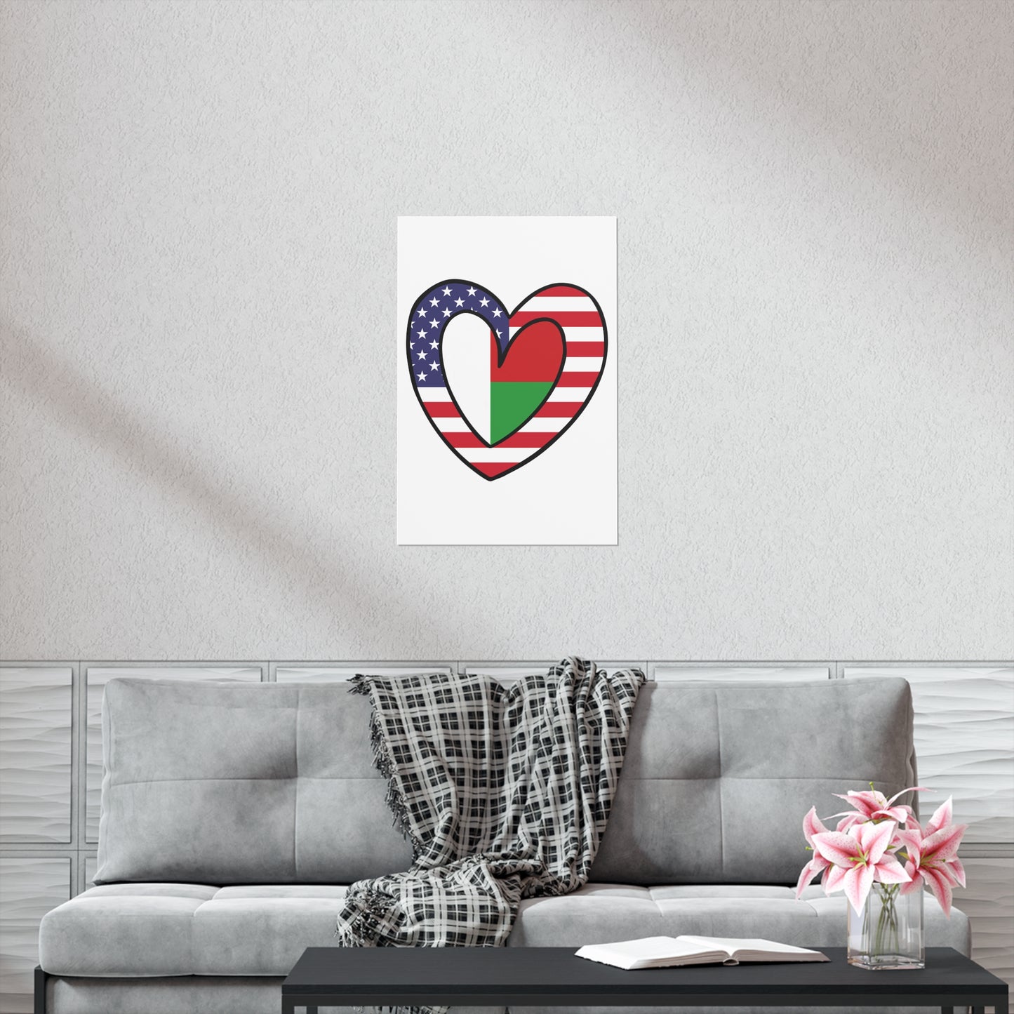 Madagascar American Heart Valentines Day Wedding Gift Half Madagascan USA Flag Premium Matte Poster