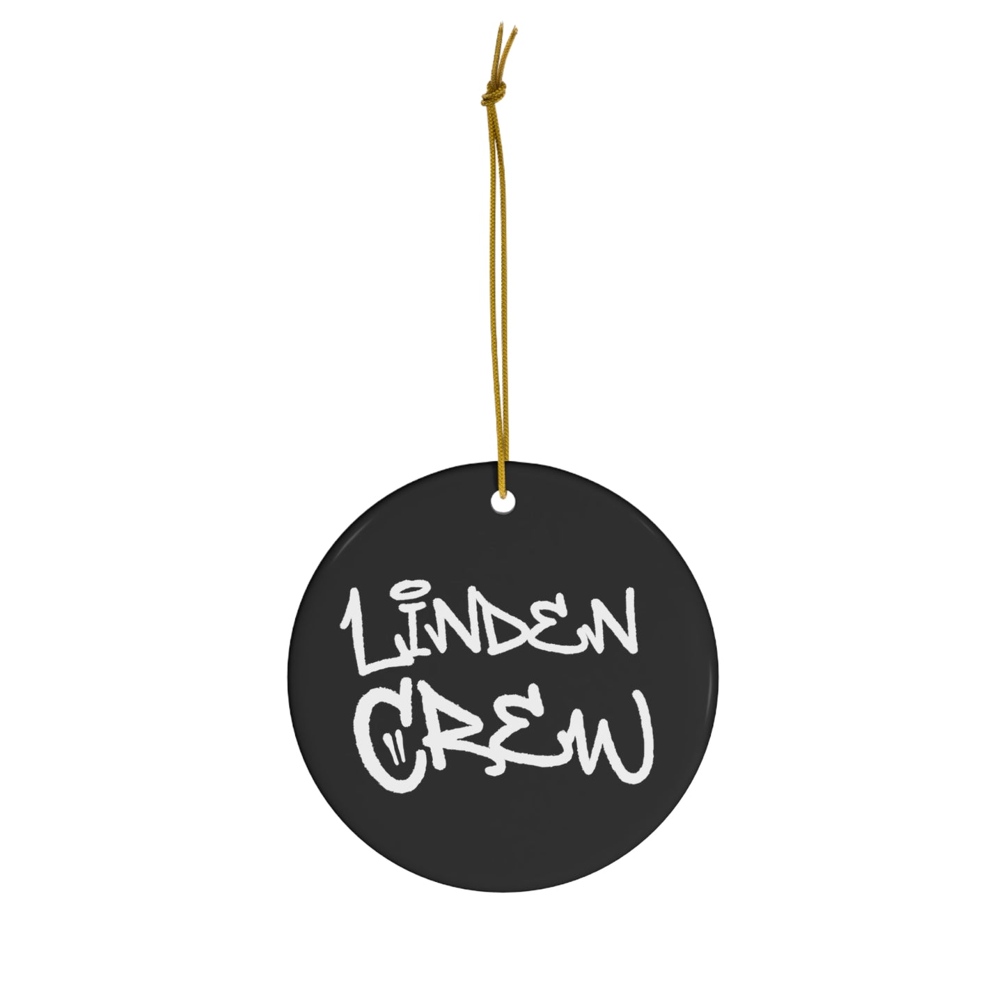 Linden Crew Funky White Text Ceramic Ornament | Christmas Tree Ornaments