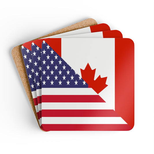 Canadian American Flag Canada USA Corkwood Coaster Set