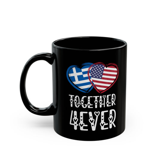 Greece USA Valentines Gift Flag Heart Greek American Together 4ever Black Mug (11oz, 15oz)