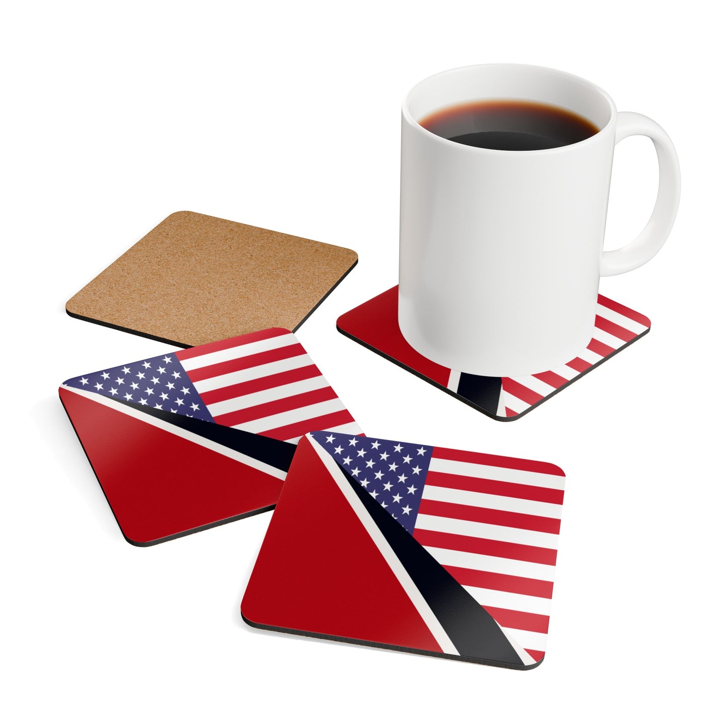 Trinidad American Flag Trini USA Corkwood Coaster Set