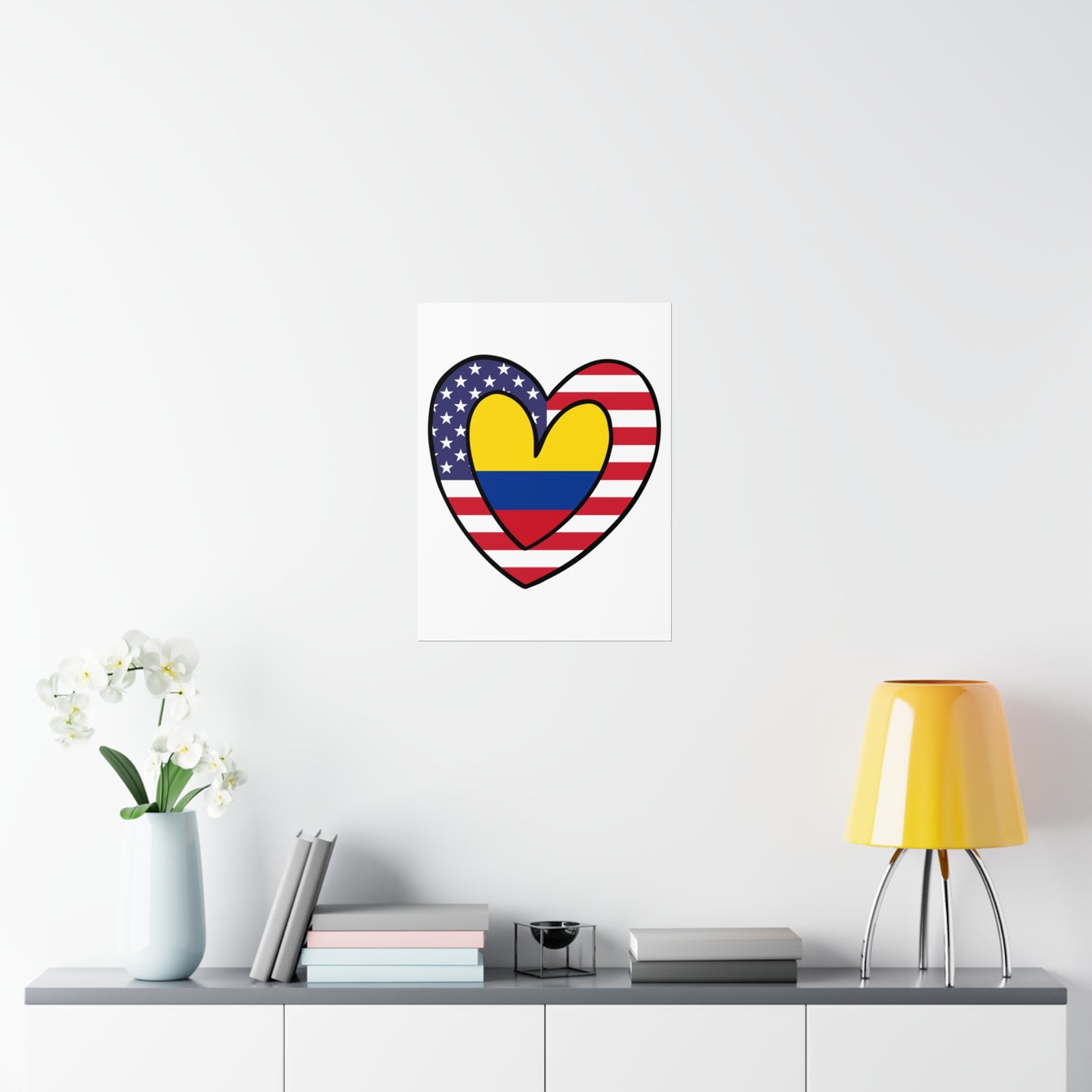 Colombian American Heart Valentines Day Gift Half Colombia USA Flag Premium Matte Poster